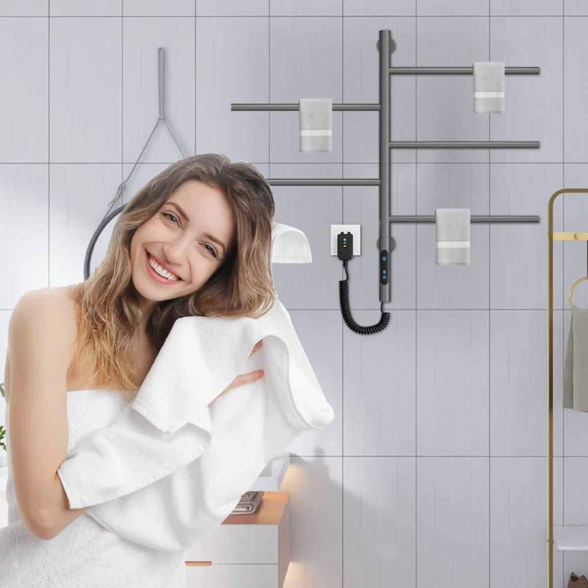 Electric Heated Towel Rack Wall Mounted Stainless Steel Fast Drying Heater With Digital Control - Image 7