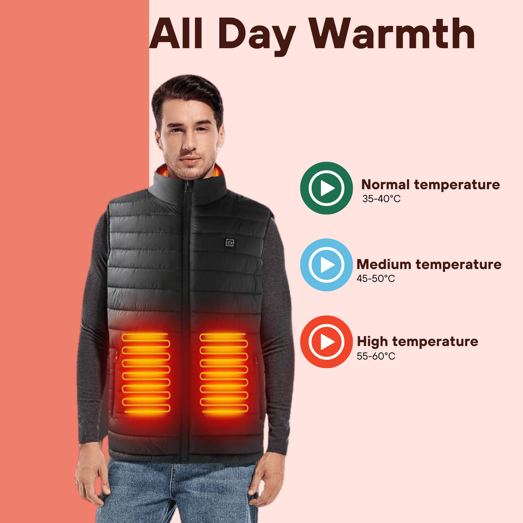 Electric Heated Vest Rechargeable Battery Quilted Design Integrated Heating Zones Water Resistant - Image 7