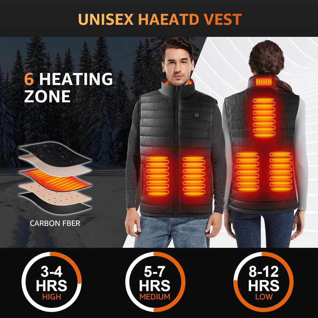 Electric Heated Vest Rechargeable Battery Quilted Design Integrated Heating Zones Water Resistant - Image 8
