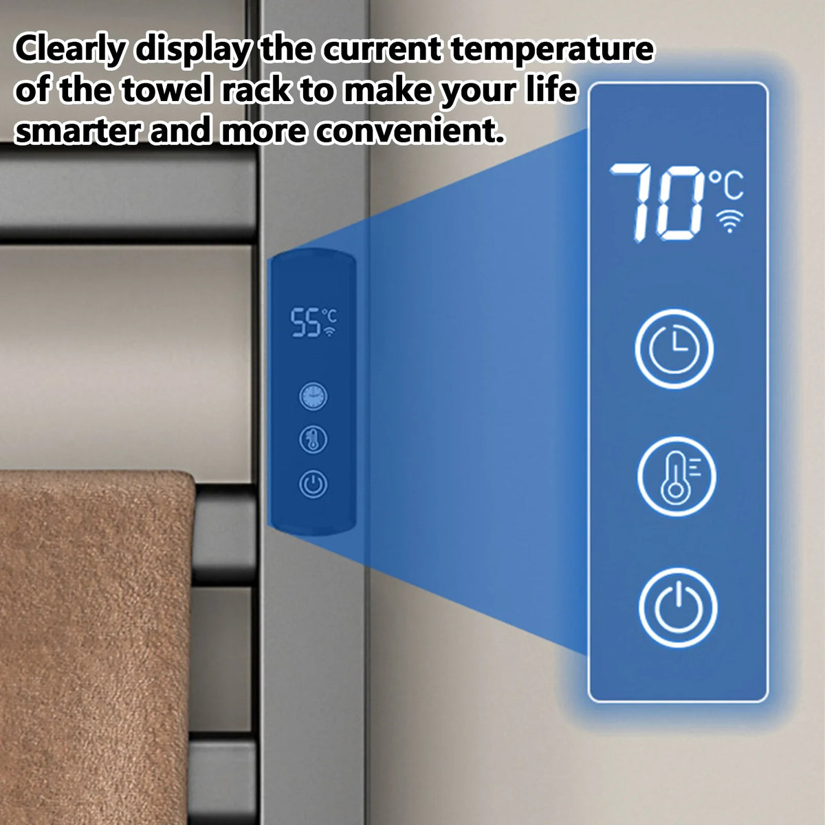 Electric Towel Rack With Digital Display Temperature Time Control For Bathroom Smart Home Heated Bar - Image 2