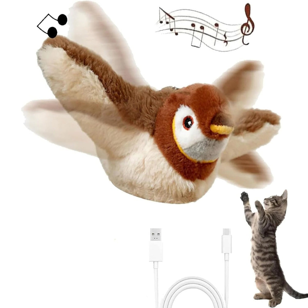 Electronic Flying Bird Cat Toy With Flapping Wings And Secure Hanging Cord - Image 1