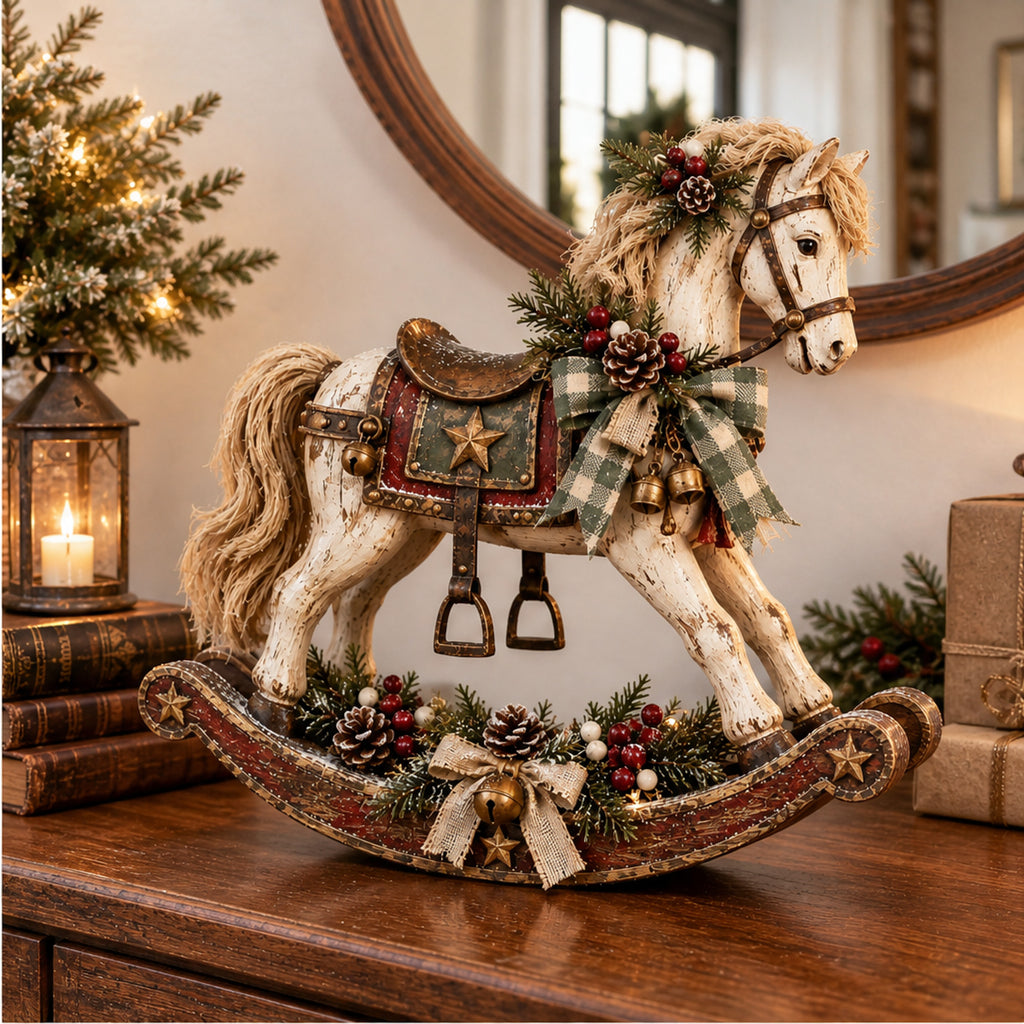 Farrowbrook Hand-Distressed Whitewash Rocking Horse Christmas Tabletop Decor - Image 6