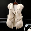 Faux Fur Gilet with Adjustable Waist Ties and Oversized Lapel - Image 1