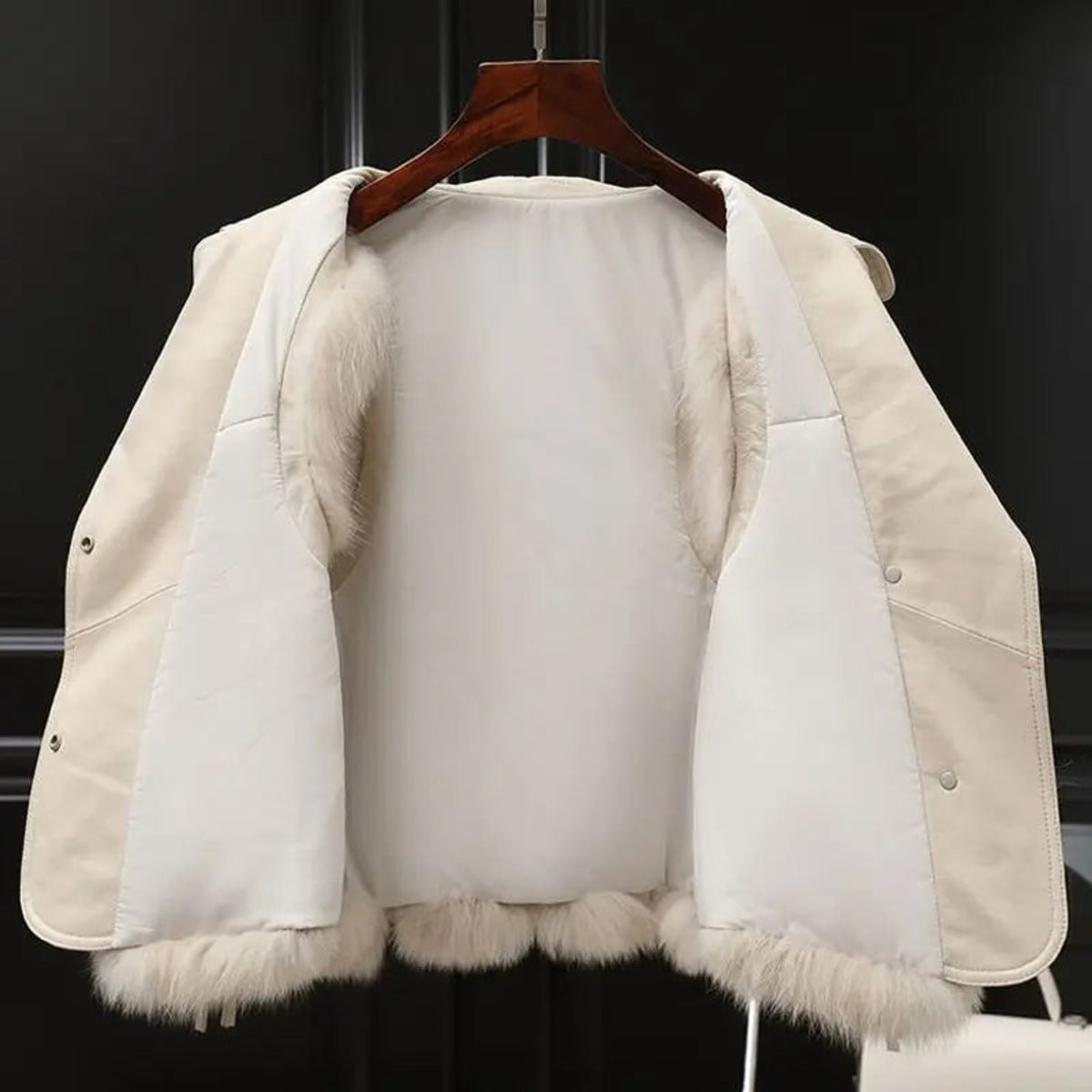 Faux Fur Gilet with Adjustable Waist Ties and Oversized Lapel - Image 2