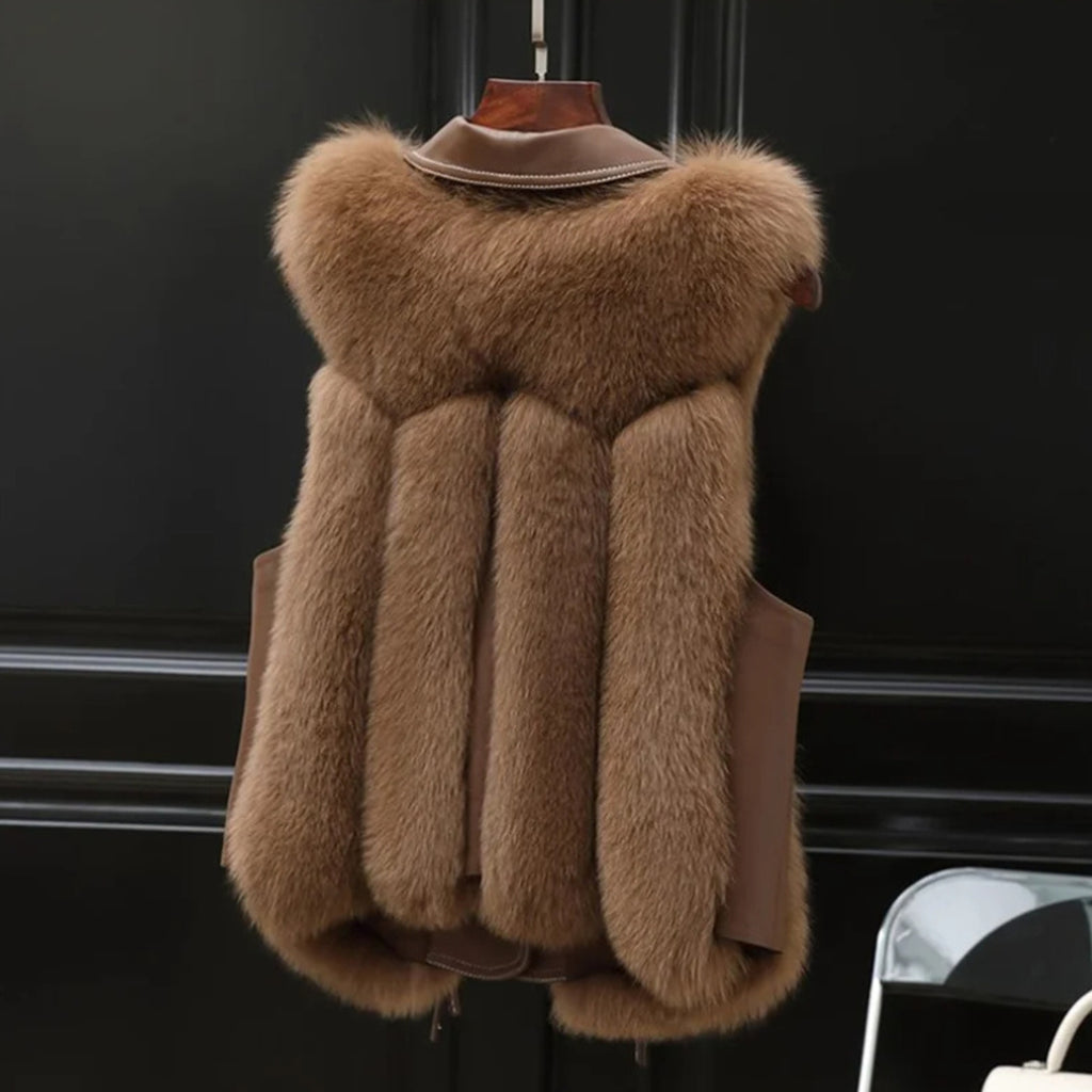 Faux Fur Gilet with Adjustable Waist Ties and Oversized Lapel - Image 5