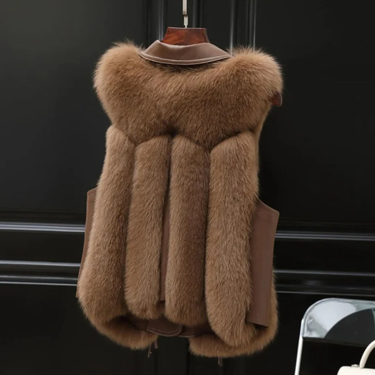 Faux Fur Gilet with Adjustable Waist Ties and Oversized Lapel - Image 5