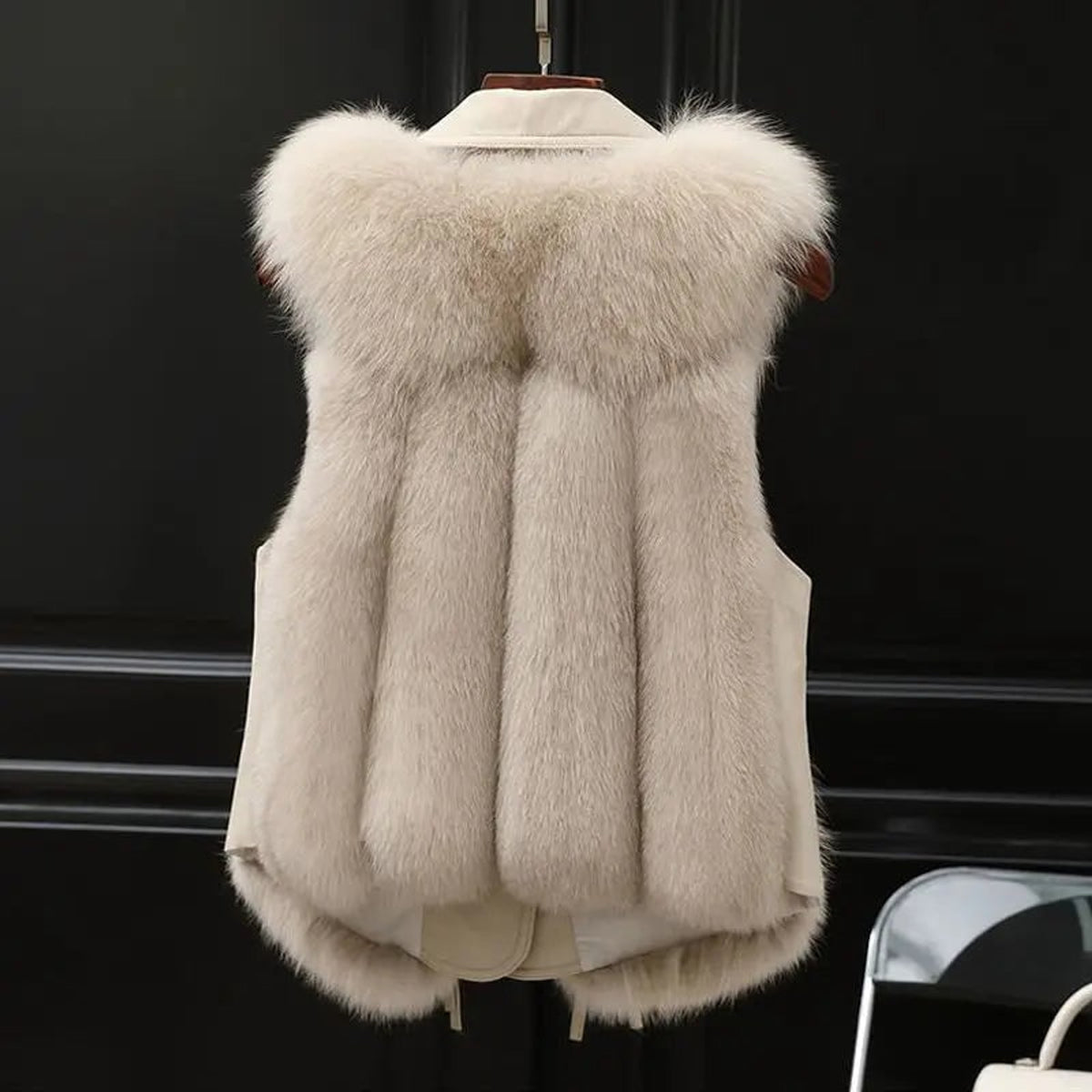Faux Fur Gilet with Adjustable Waist Ties and Oversized Lapel - Image 3