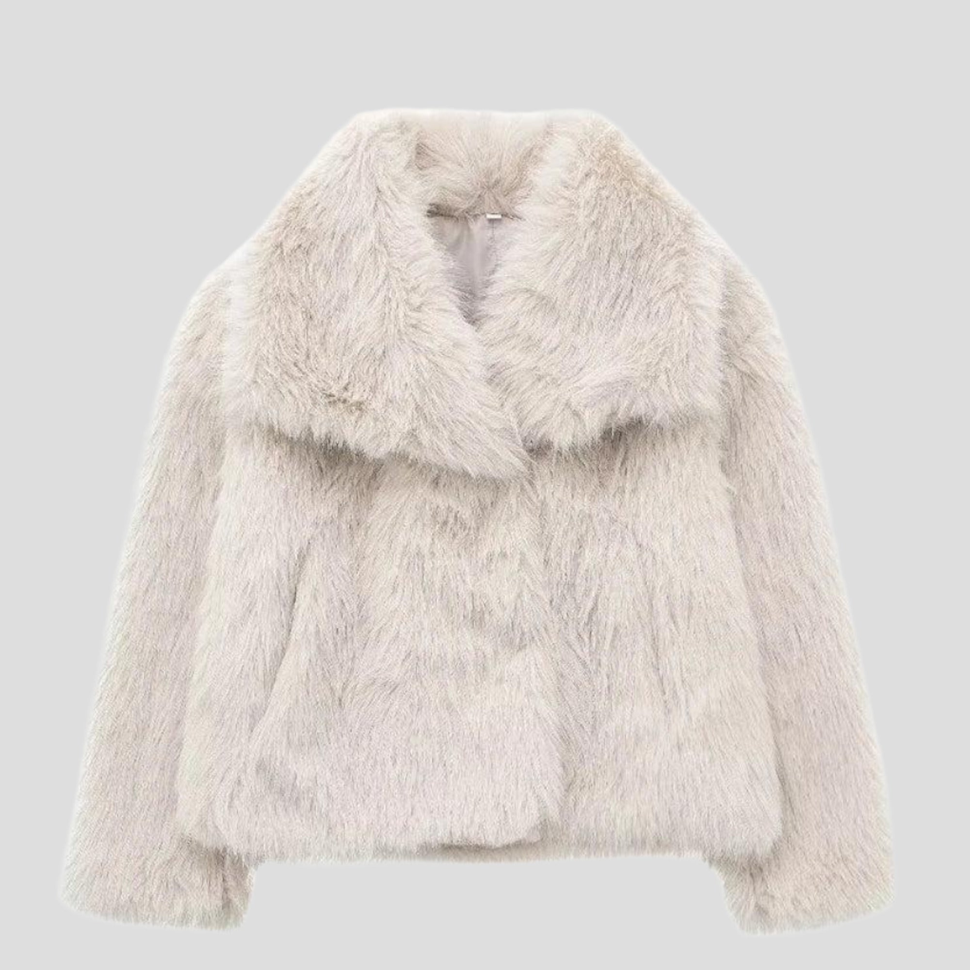 Faux Fur Jacket with Flattering Short Coat and Wide Collar - Image 2