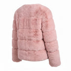 Faux Fur Puffer Jacket with Quilted Design and Ribbed Cuffs - angle