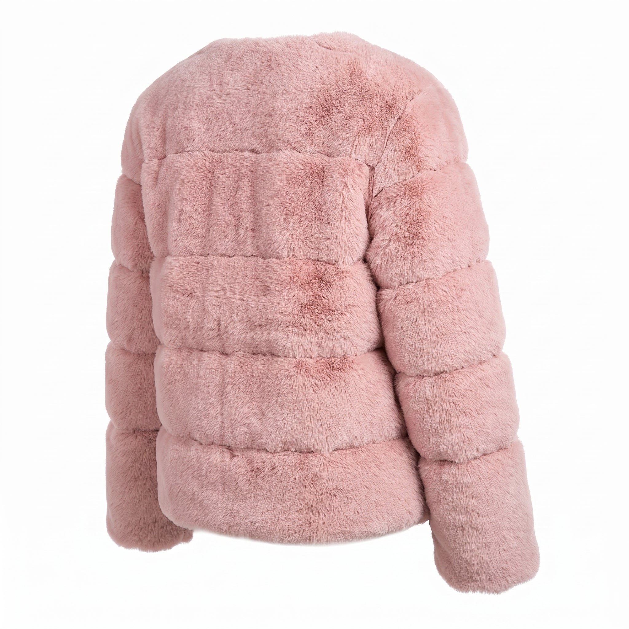 Faux Fur Puffer Jacket with Quilted Design and Ribbed Cuffs - angle