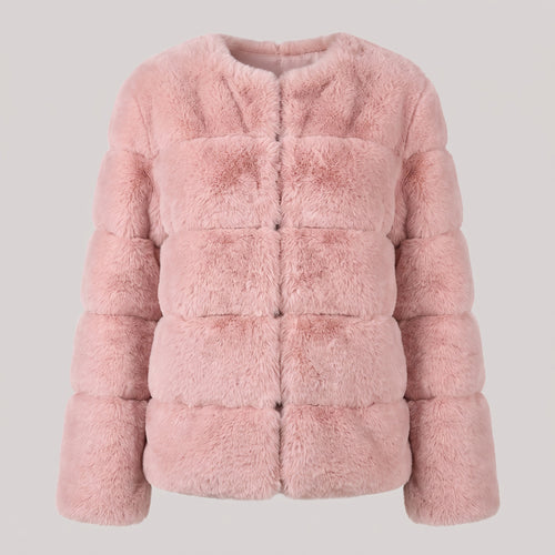 Faux Fur Puffer Jacket with Quilted Design and Ribbed Cuffs - hero