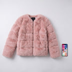 Faux Fur Puffer Jacket with Quilted Design and Ribbed Cuffs - scale