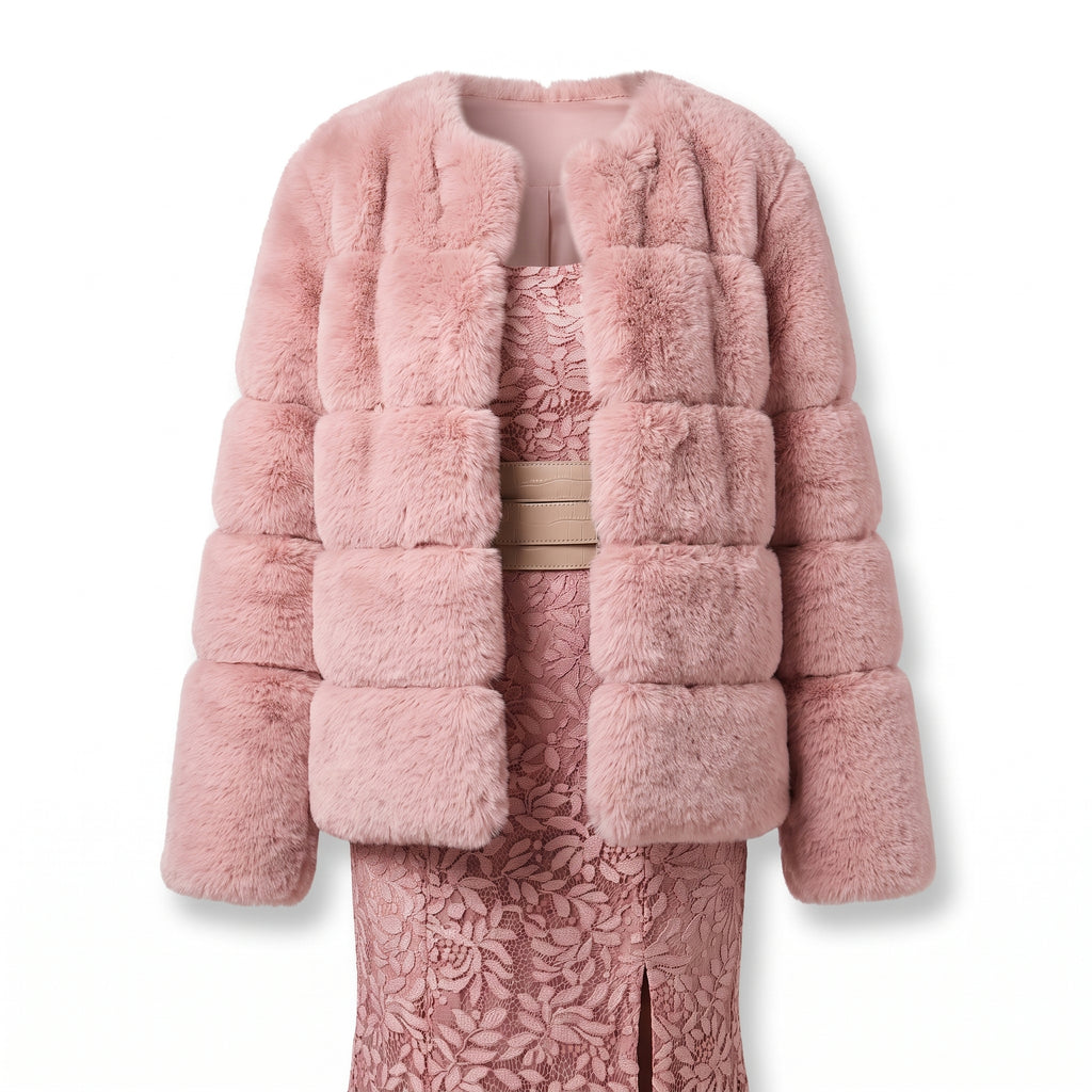 Faux Fur Puffer Jacket with Quilted Design and Ribbed Cuffs - studio