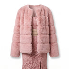 Faux Fur Puffer Jacket with Quilted Design and Ribbed Cuffs - studio