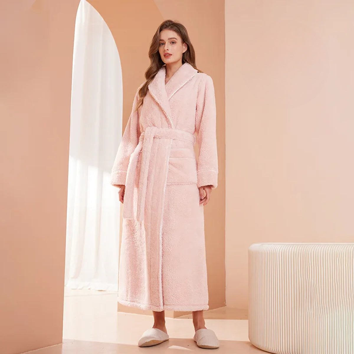 Flannel Bathrobe with Loose Fit and Long Sleeves - Image 12