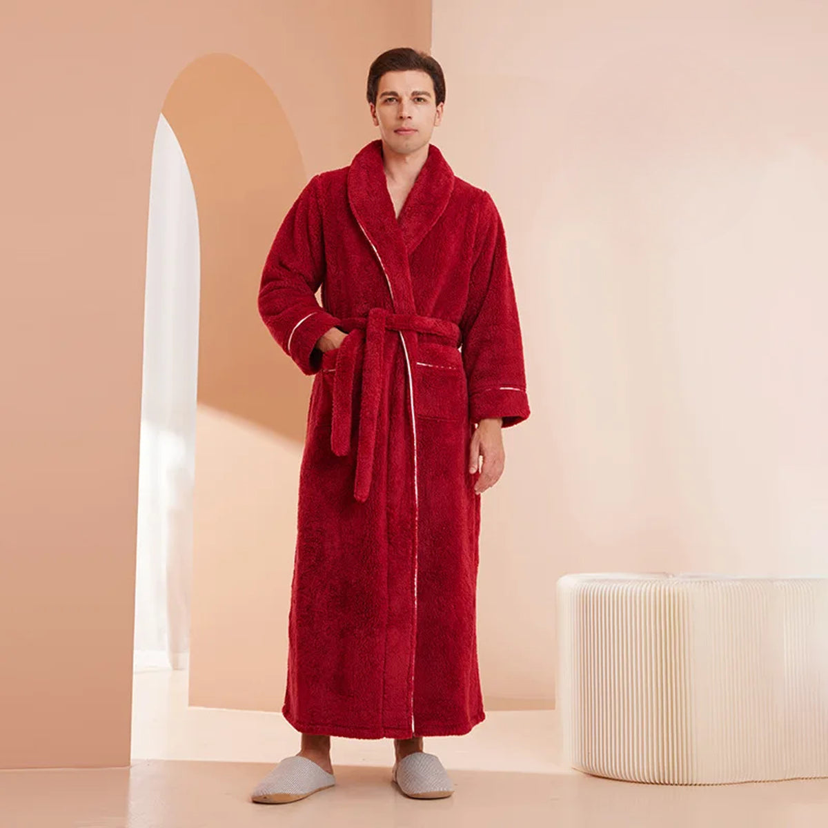 Flannel Bathrobe with Loose Fit and Long Sleeves - Image 13