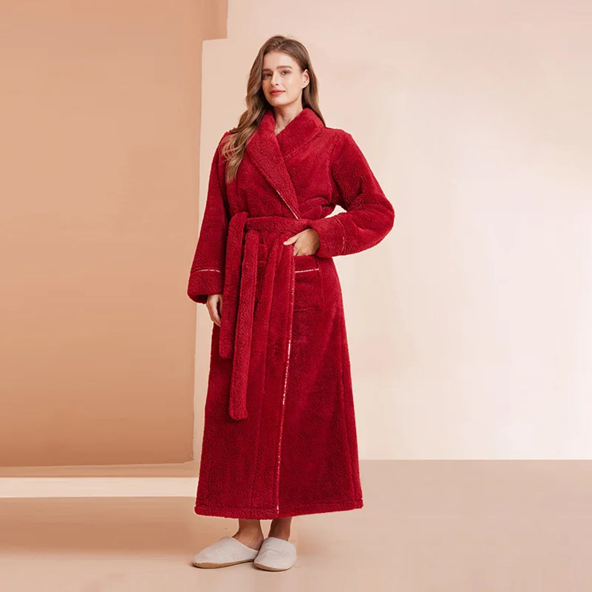 Flannel Bathrobe with Loose Fit and Long Sleeves - Image 14