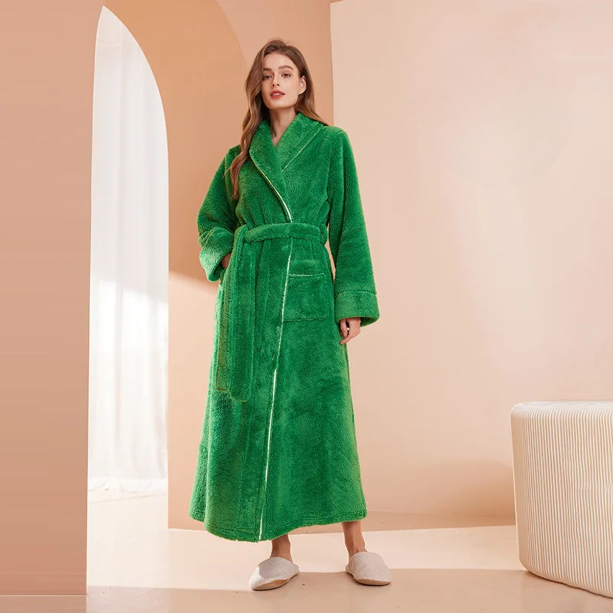 Flannel Bathrobe with Loose Fit and Long Sleeves - Image 15