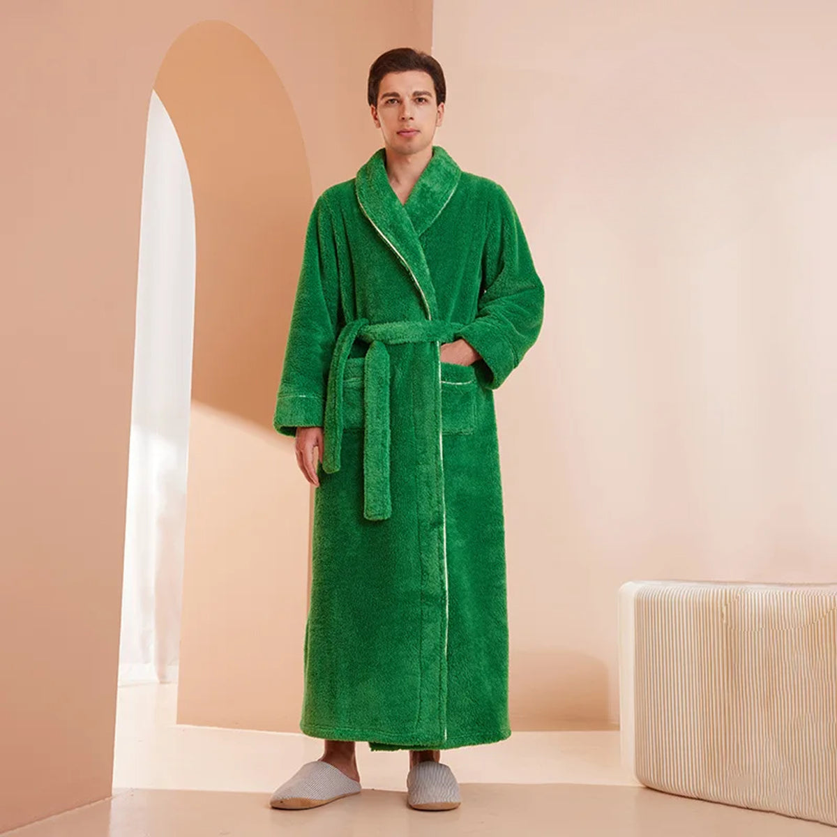 Flannel Bathrobe with Loose Fit and Long Sleeves - Image 2
