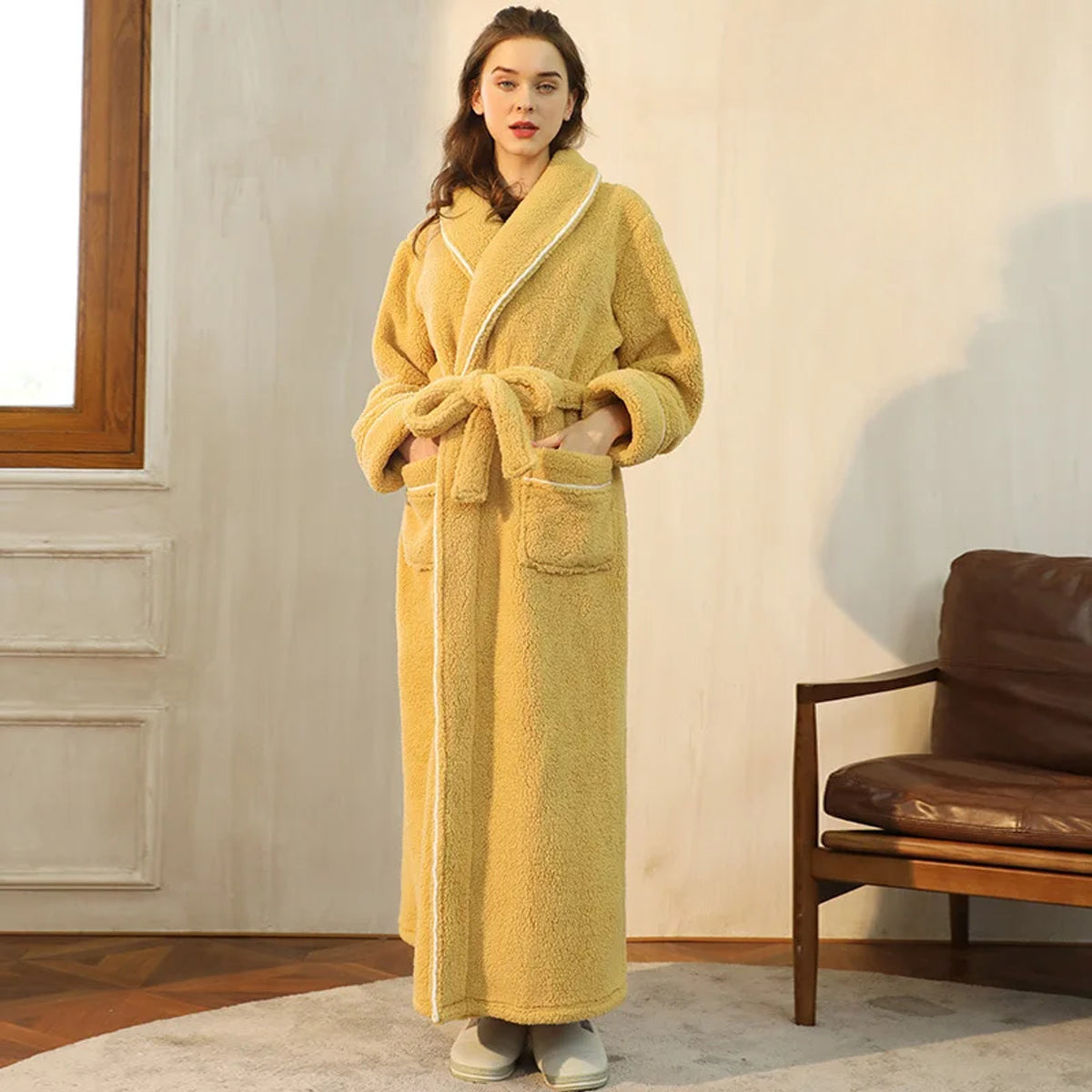 Flannel Bathrobe with Loose Fit and Long Sleeves - Image 3