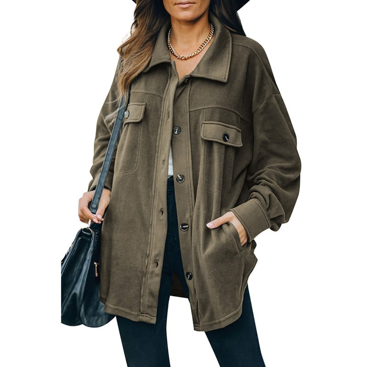 Fleece Cardigan Jacket with Button-Front Closure and Collar - Image 1