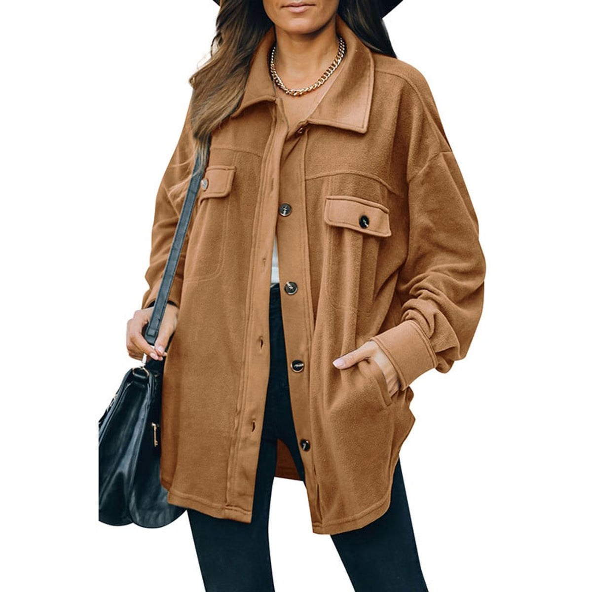 Fleece Cardigan Jacket with Button-Front Closure and Collar - Image 7