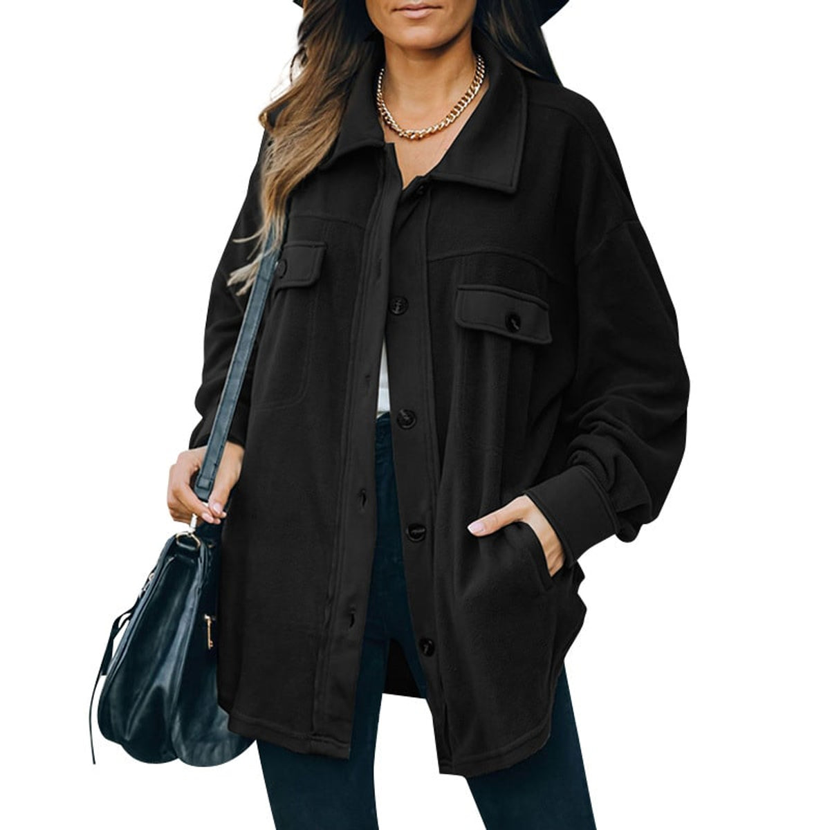 Fleece Cardigan Jacket with Button-Front Closure and Collar - Image 6
