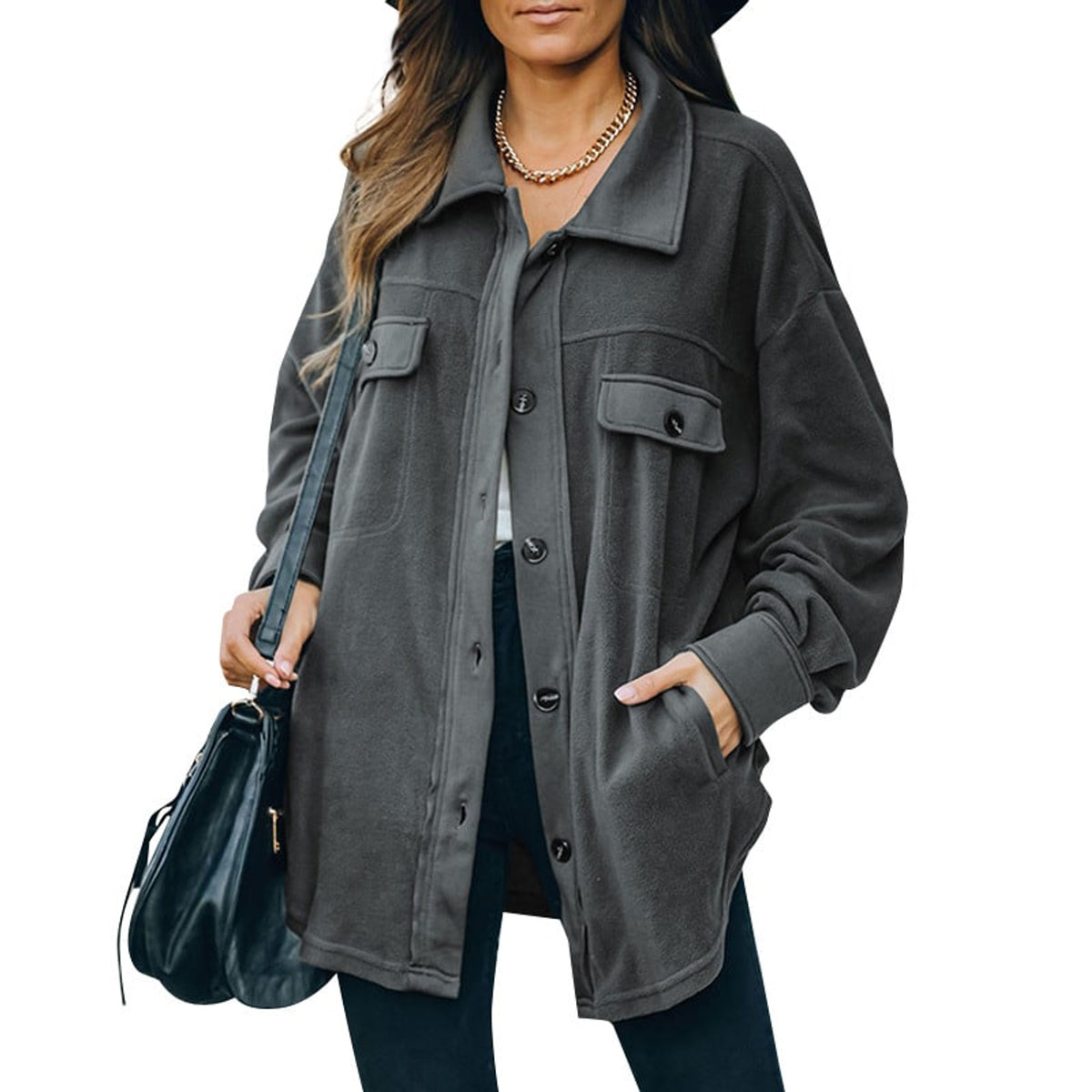 Fleece Cardigan Jacket with Button-Front Closure and Collar - Image 2