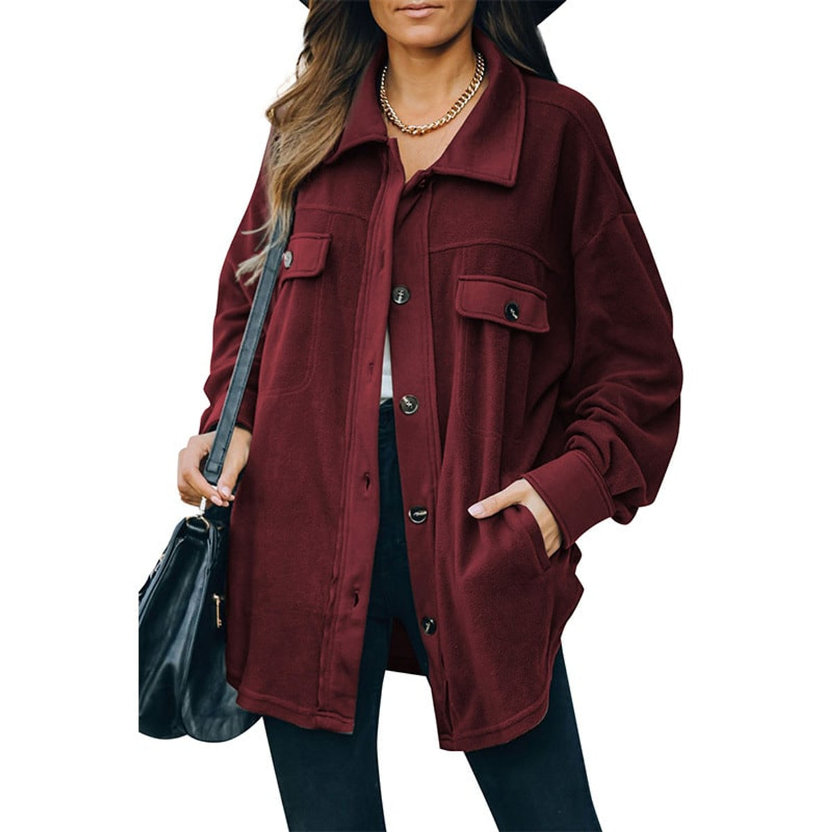 Fleece Cardigan Jacket with Button-Front Closure and Collar - Image 5