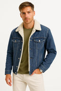 Fleece Jacket with Lined Denim Fit and Shearling Collar - Image 1