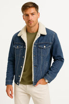 Fleece Jacket with Lined Denim Fit and Shearling Collar - Image 1