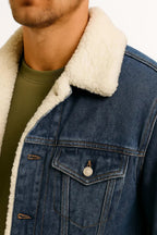 Fleece Jacket with Lined Denim Fit and Shearling Collar - Image 2