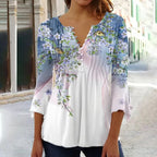 Floral Blouse with Relaxed Henley Shirt and Long Sleeves - Image 10