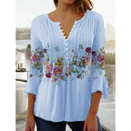 Floral Blouse with Relaxed Henley Shirt and Long Sleeves - Image 6