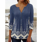 Floral Blouse with Relaxed Henley Shirt and Long Sleeves - Image 8