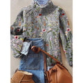 Floral Knit Sweater with Loose Fit and Ribbed Cuffs - Image 1