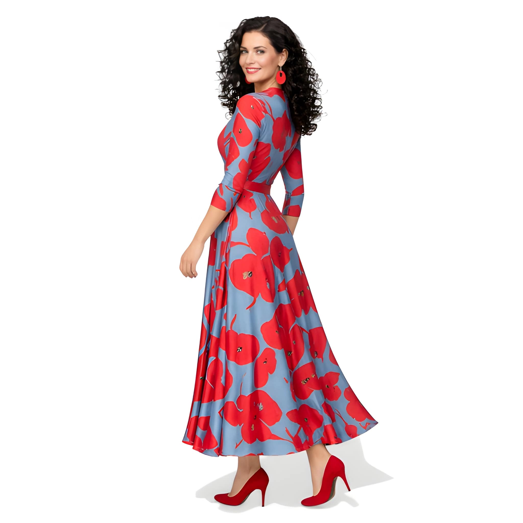 NOVA | Floral Wrap Maxi Dress – V-Neck Blue & Red