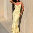 NOVA | Women's Floral Jacquard Maxi Dress | Elegant Evening Gown