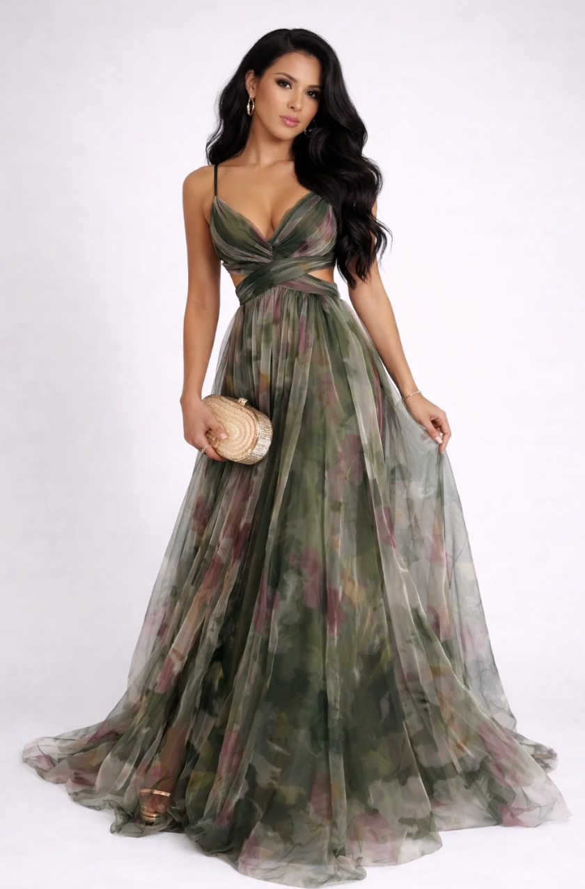 NOVA | Women’s Floral Maxi Dress – Spring Summer Long Dress with Tie Back