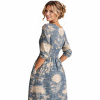 NOVA | Robe midi florale – Col en V manches longues élégante