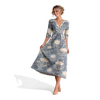 NOVA | Robe midi florale – Col en V manches longues élégante