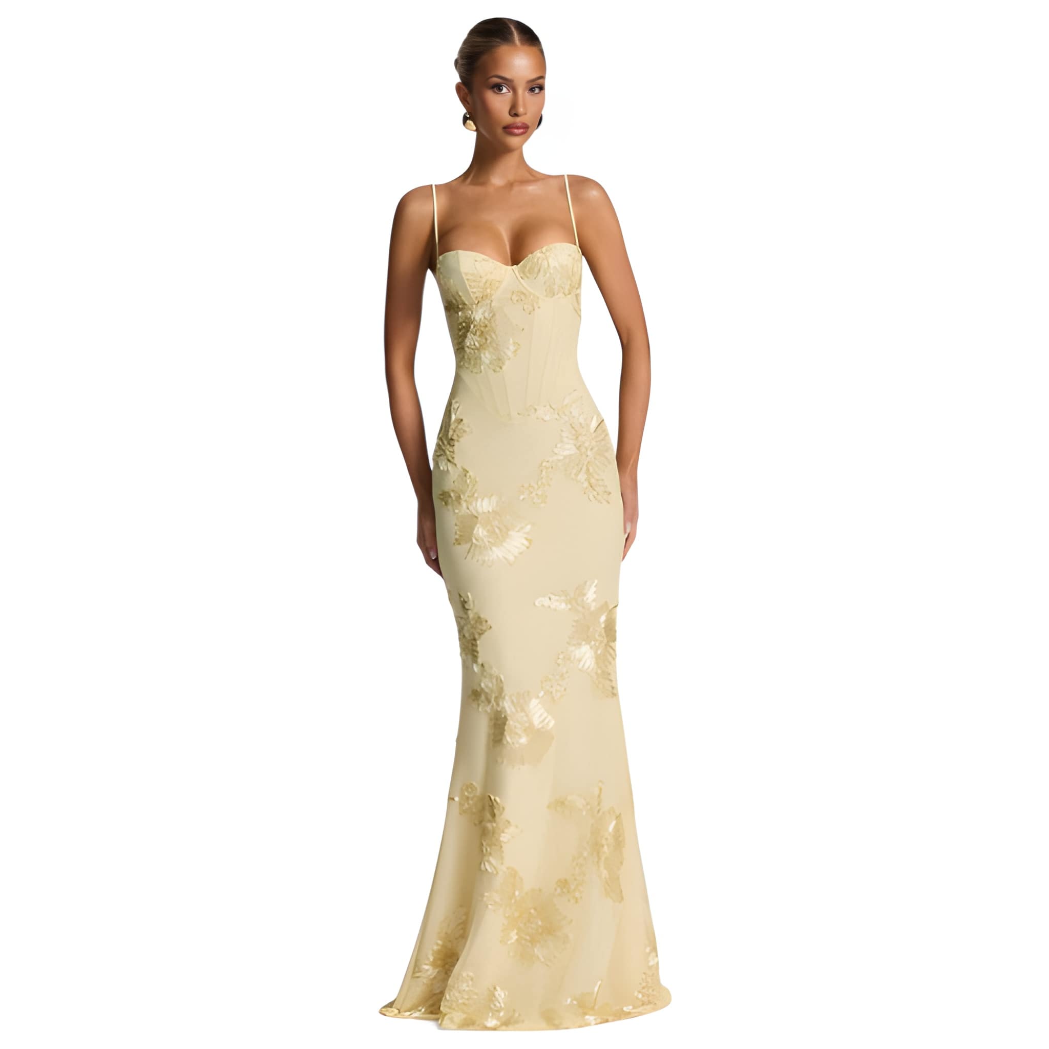 NOVA | Women's Floral Jacquard Maxi Dress | Elegant Corset Evening Gown