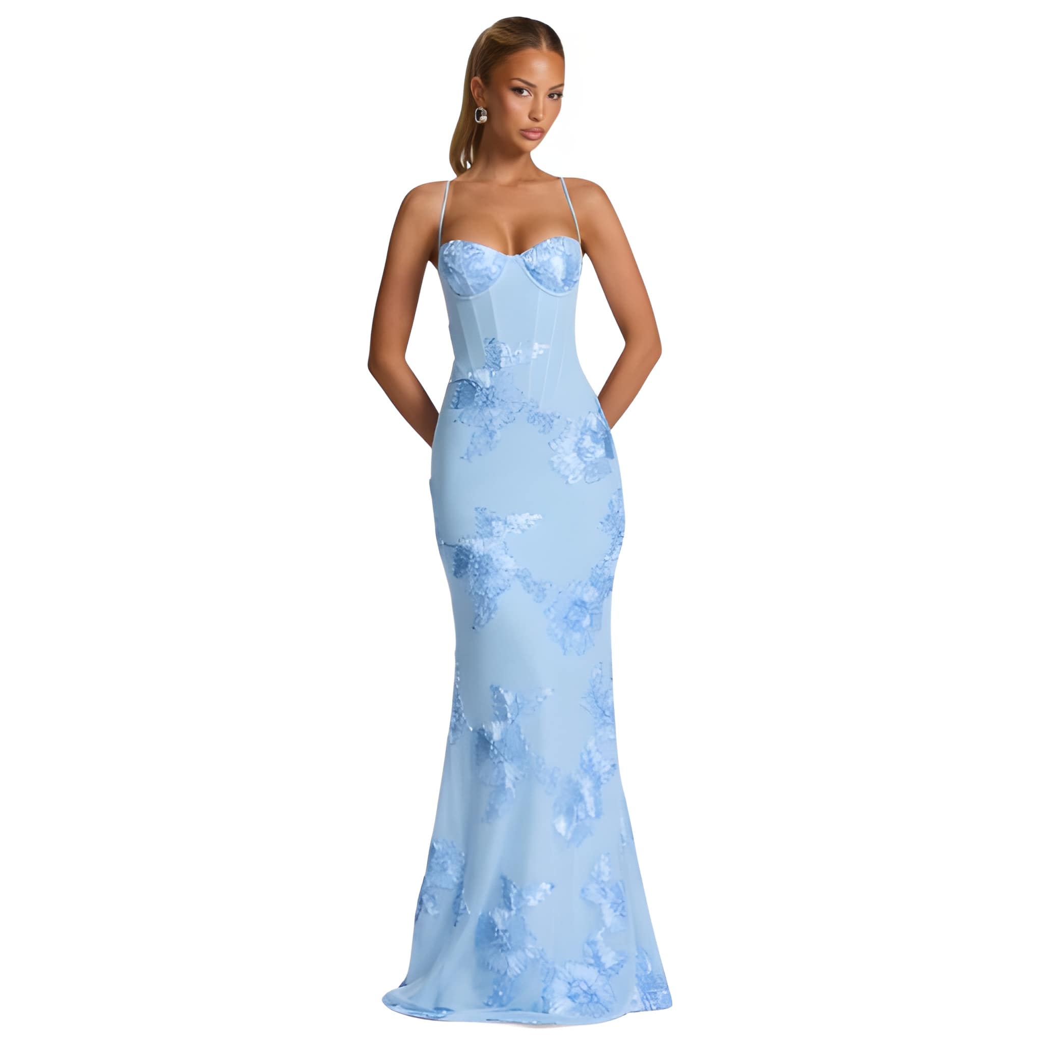 NOVA | Women's Floral Jacquard Maxi Dress | Elegant Corset Evening Gown