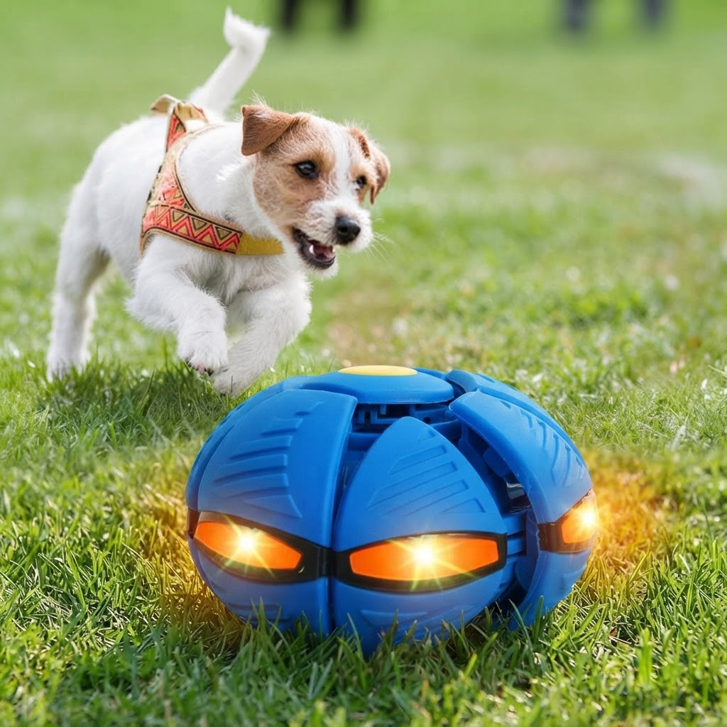 Flying Saucer Ball Dog Toy With Motion-Activated Flashing Light - Image 2