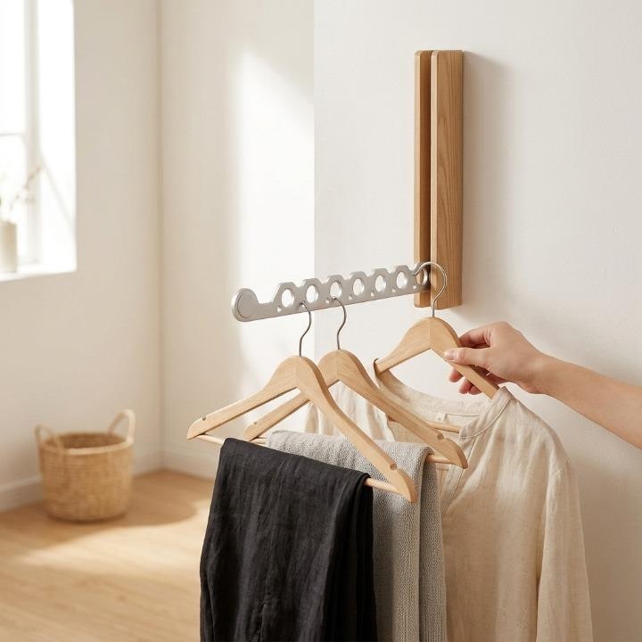 Folding Wall Garment Rack With Space-Saving Design - Image 3