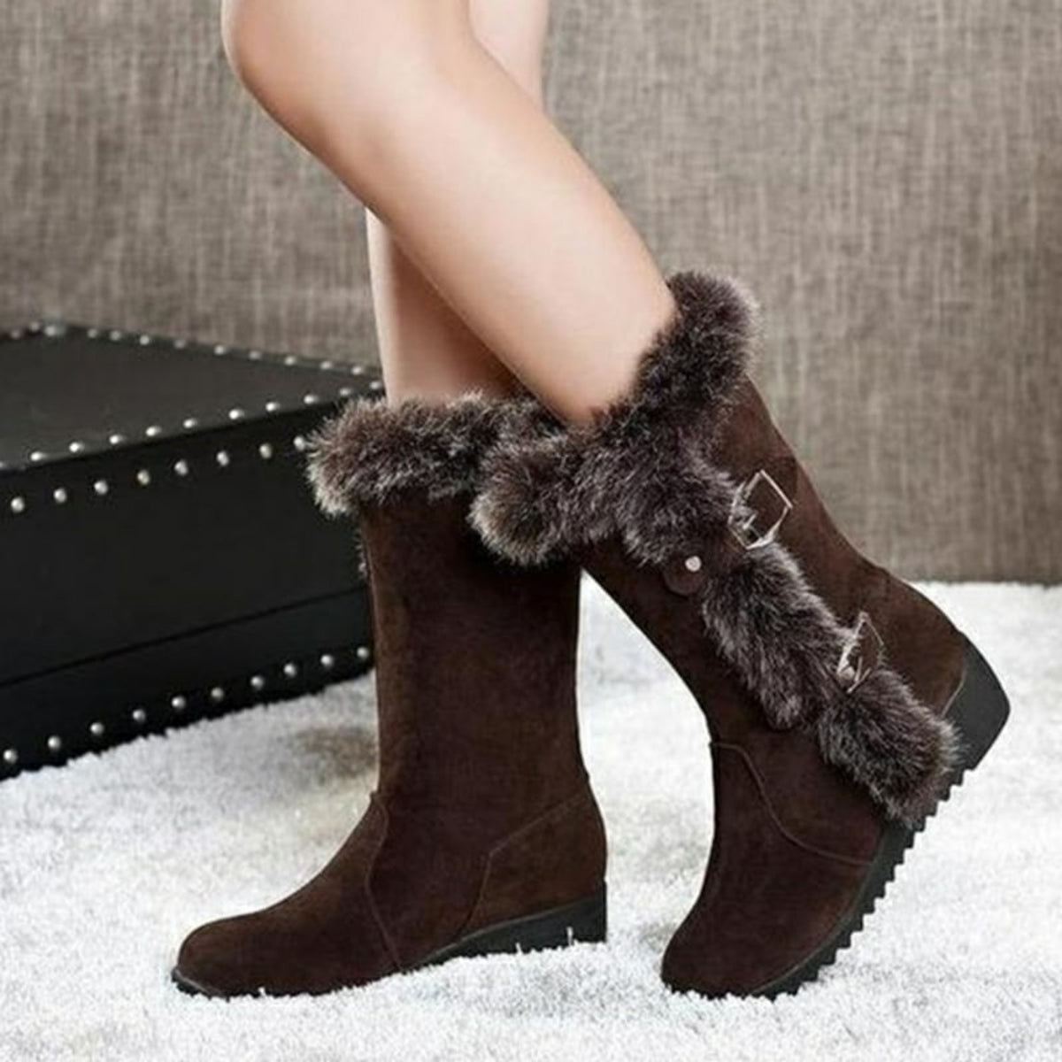 Fur Boot with Waterproof Suede Construction and Round Toe - Image 4