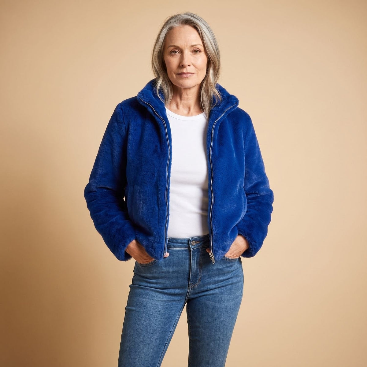 Fur Coat with Cropped Jacket Fit and Zip-Up Front - Image 6