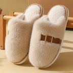 Fur Slippers with Cushioned Mule Style and Buckle Strap - Image 1