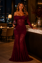 NOVA | Lace Off Shoulder Maxi Dress | Women’s Elegant Evening Dress