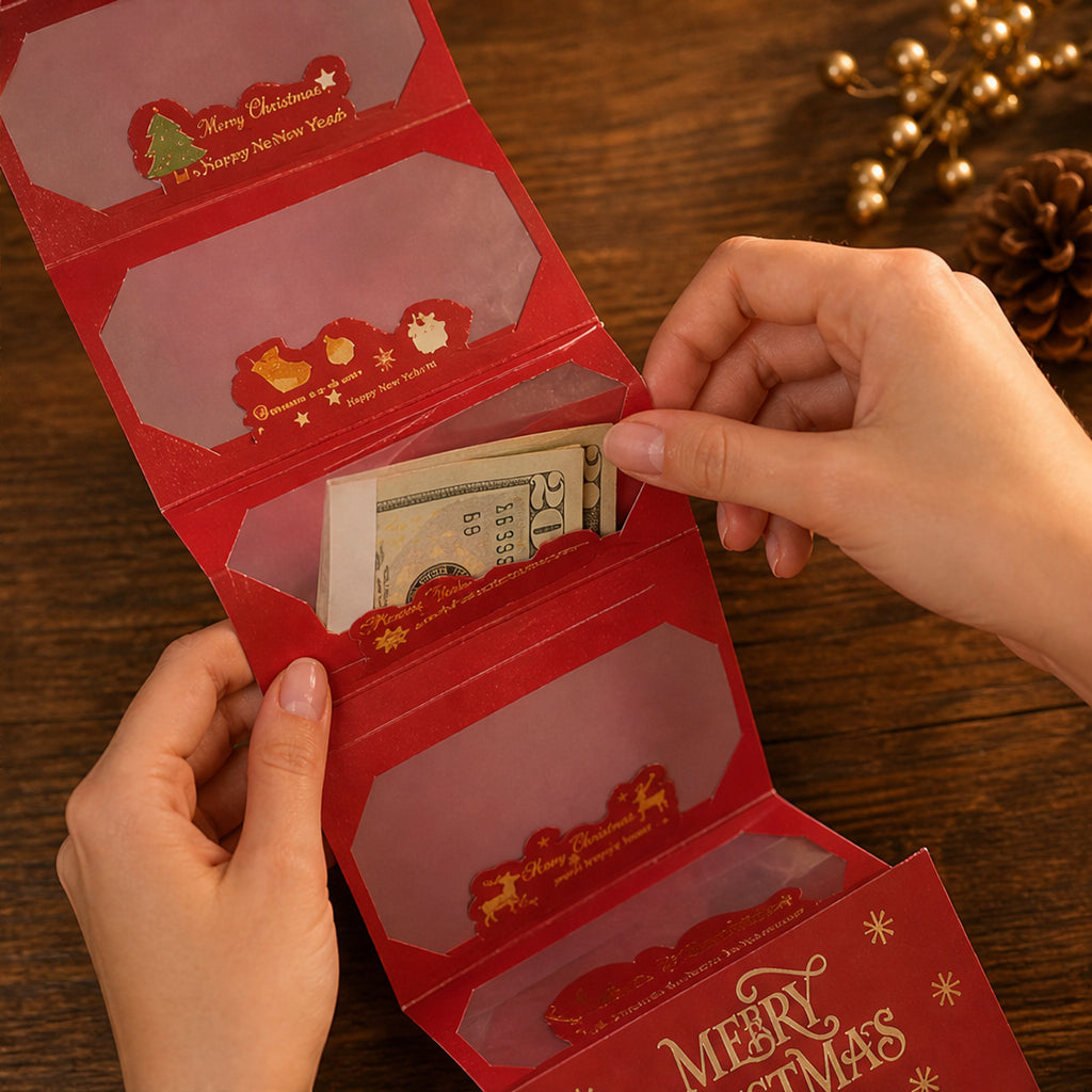 Gold Foil 6-Slot Cascading Christmas Money Envelope - Image 6